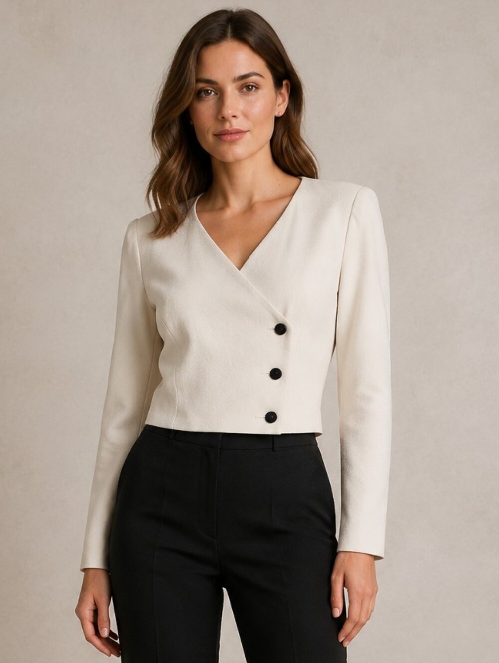 Vintage Liz Claiborne Ivory Asymmetric Cropped Jacket 8 Petite.